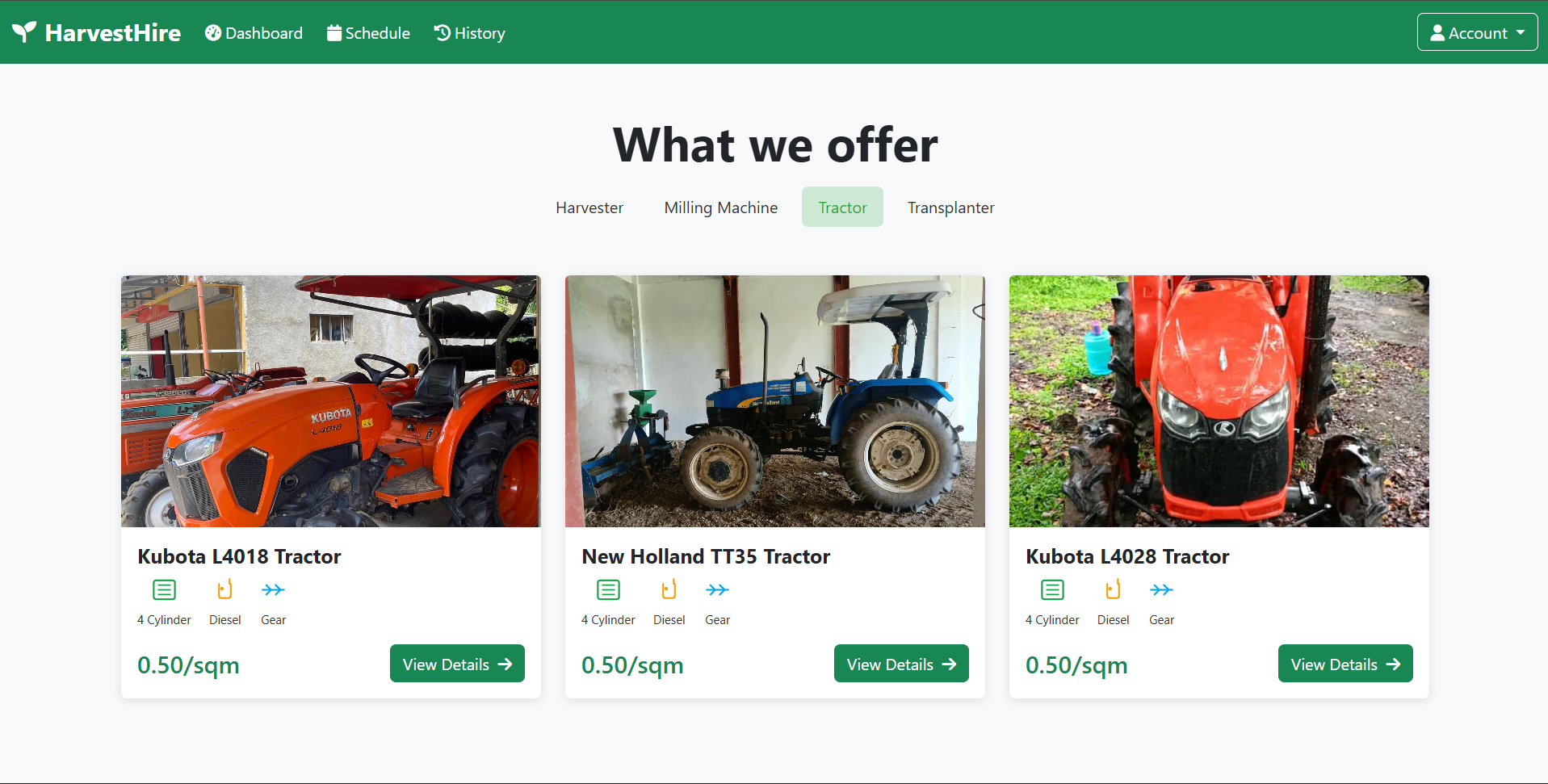 Harvesthire Web App Interface